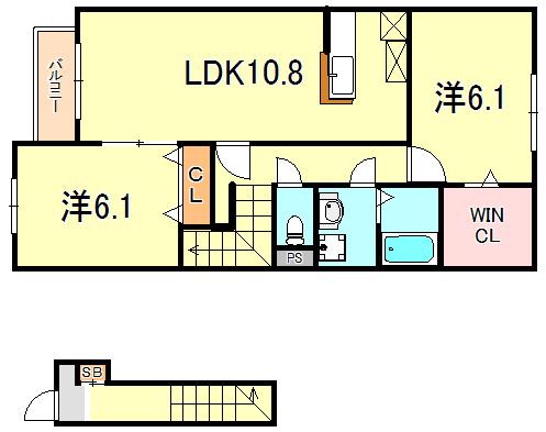ユニヴェール(2LDK/2階)の間取り写真