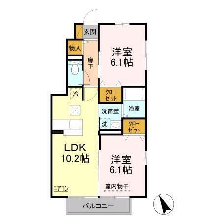 ラフォーレ塚崎(2LDK/1階)の間取り写真