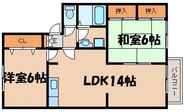 グランスエ富永I A(2LDK/1階)の間取り写真