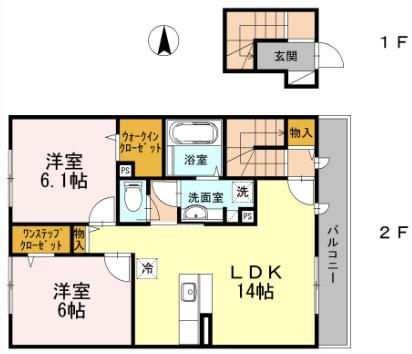 ルシェリア(2LDK/2階)の間取り写真