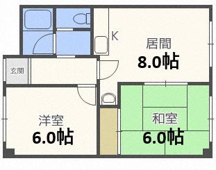 ラフォーレ新札幌B(2DK/3階)の間取り写真