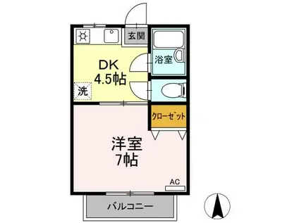 プレジール南昭和(1DK/2階)の間取り写真