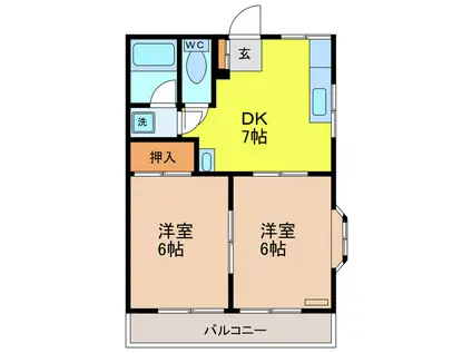 ウエストリバーマンションII(2DK/2階)の間取り写真