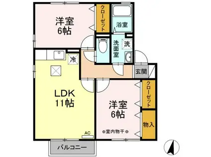 オリゾンB(2LDK/1階)の間取り写真