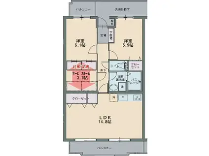 サンパティーク香貫(2SLDK/2階)の間取り写真