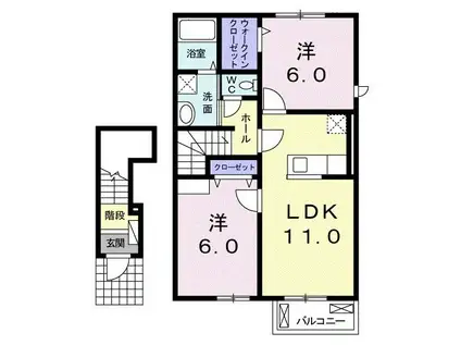 ベル・ヴィオラKI(2LDK/2階)の間取り写真