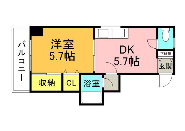 ウエダビル(1DK/2階)の間取り写真