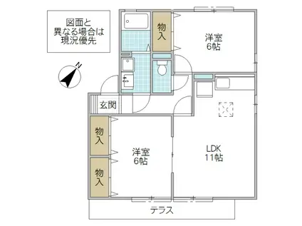 千波スプリングガーデン B棟(2LDK/2階)の間取り写真