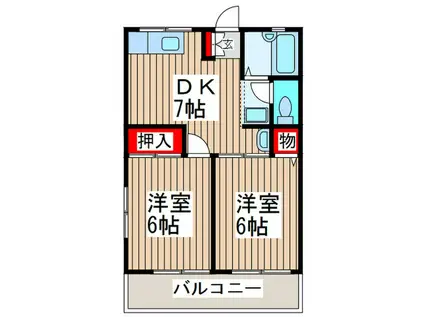 アルファ(2DK/1階)の間取り写真