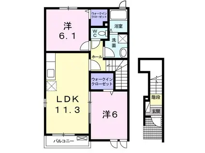 グレイスフルB(2LDK/2階)の間取り写真