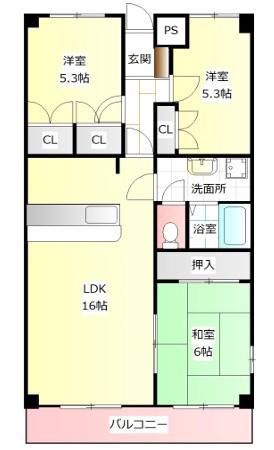 キャッスルコートイワキ(3LDK/3階)の間取り写真