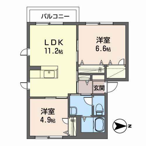 ヴィータD(2LDK/2階)の間取り写真