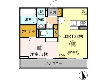 エースコート III(1LDK/3階)の間取り写真