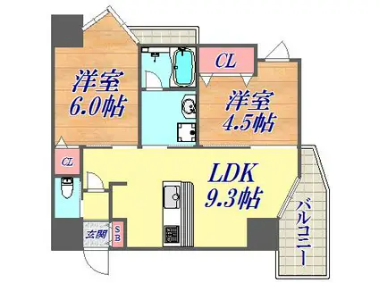 プリオーレ神戸大開通(2LDK/1階)の間取り写真
