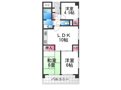 クリスタルハイツ浅香(3LDK/1階)の間取り写真