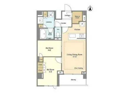 リーブルグラント四谷三丁目(2LDK/3階)の間取り写真