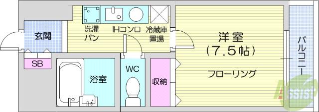 アクティブパレス旭ヶ丘(1K/2階)の間取り写真