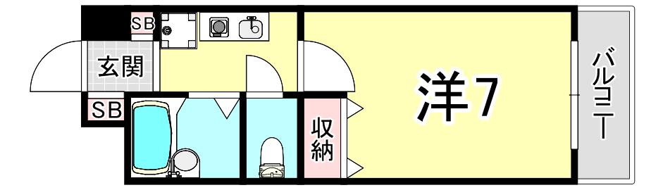 ヴィーナスブリッジ垂水弐番館(1K/4階)の間取り写真