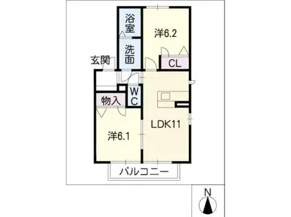 レジデンス琵琶里(2LDK/1階)の間取り写真