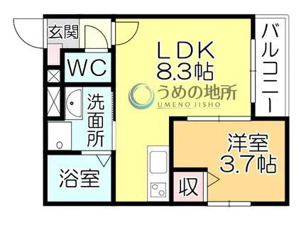 AIMER 花畑南(1LDK/1階)の間取り写真