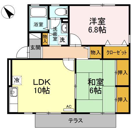 サンハイム東河原 II棟(2LDK/1階)の間取り写真