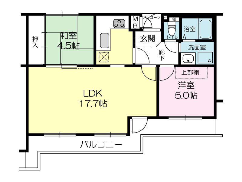 ラブリー姫路手柄山(2LDK/5階)の間取り写真