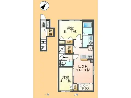 コンフォートハウス ポニー(2LDK/2階)の間取り写真