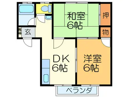 ミモザ荘(2DK/2階)の間取り写真