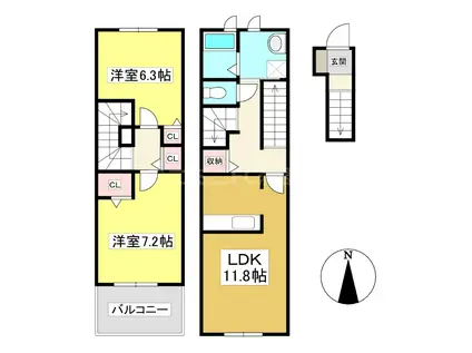 JR東海道本線 相見駅 徒歩4分 3階建 築14年(2LDK/2階)の間取り写真