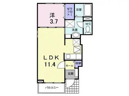 ベルボニートB(1LDK/1階)の間取り写真