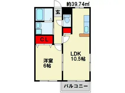 アムールスリーライト観音坂B棟(1LDK/1階)の間取り写真