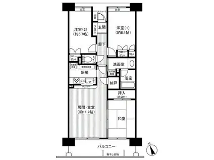 パラッシオ小田原弐番館(3LDK/2階)の間取り写真