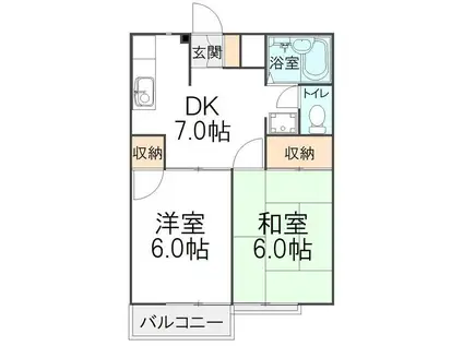 エリールⅠ(2DK/2階)の間取り写真