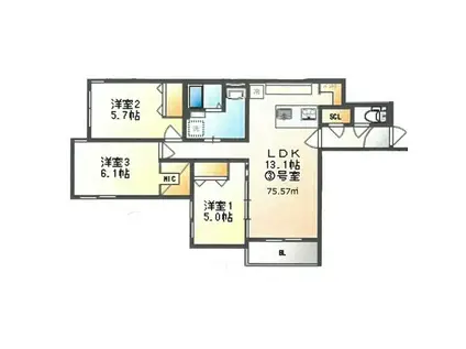 ラヴィベール平岸(3LDK/4階)の間取り写真