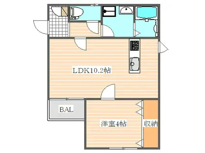 ウィンクルム箱咲(1LDK/2階)の間取り写真