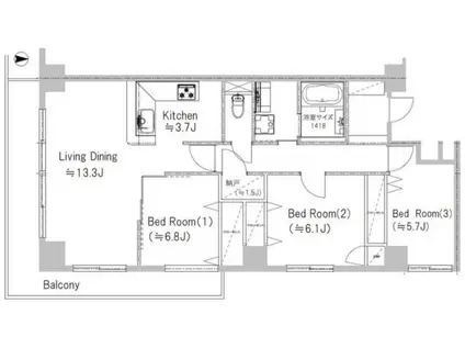 DAIWA GRACE MAISON 大島II 旧メゾン大島イースト(3LDK/1階)の間取り写真