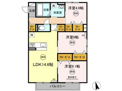 クレシアコート B棟(3LDK/2階)の間取り写真