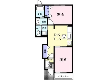 ヴィヴァーチェ春日野C・D(2DK/1階)の間取り写真