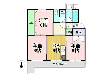 円明寺ヶ丘団地C棟405号(3DK/4階)の間取り写真