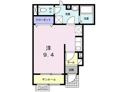 プラシード.N(ワンルーム/1階)の間取り写真