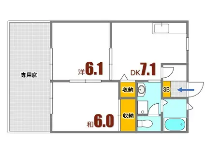 コーポ翼C(2DK/1階)の間取り写真