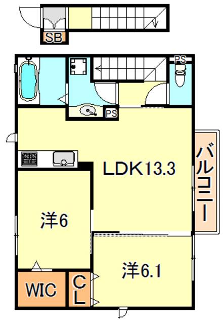 リバーハイム谷八木Ⅱ(2LDK/2階)の間取り写真