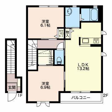 メゾンソレイユ A(2LDK/2階)の間取り写真
