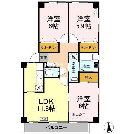 サンブルック佐古II(3LDK/3階)の間取り写真