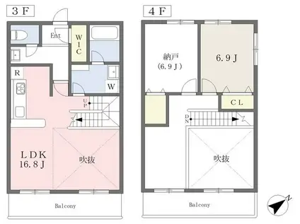 ウッドテラス千葉公園(1SLDK/3階)の間取り写真