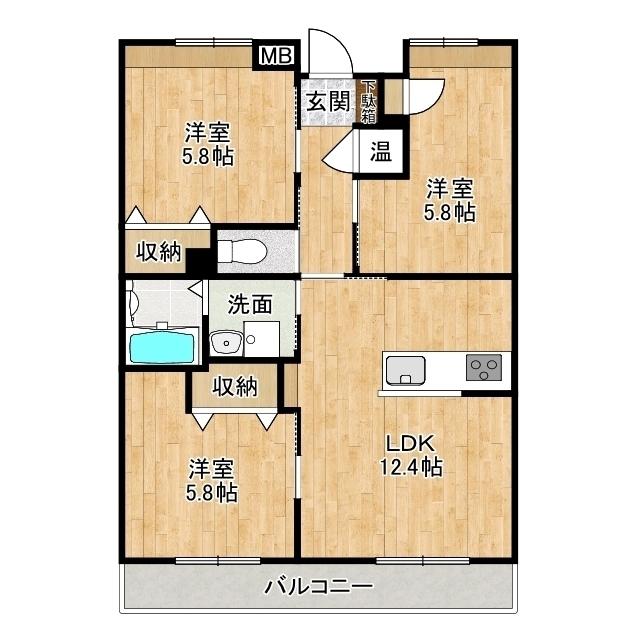プランドール葵(3LDK/3階)の間取り写真