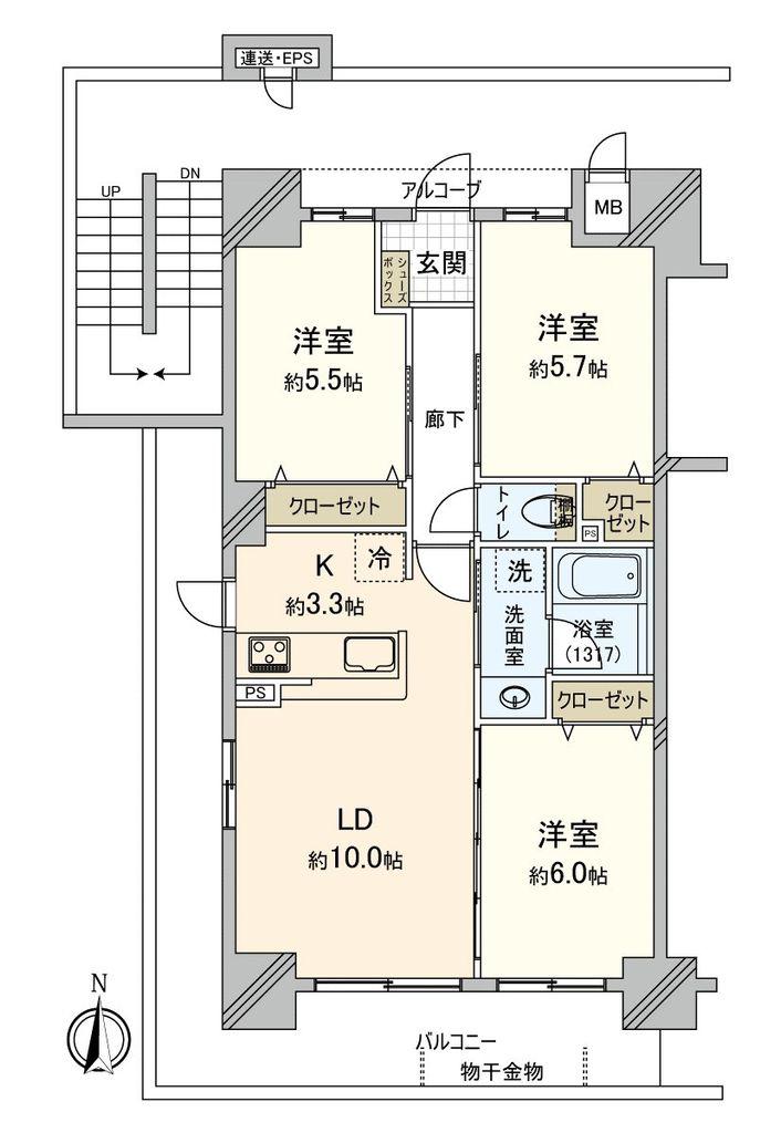 アルファライフ岡山駅西(3LDK/9階)の間取り写真