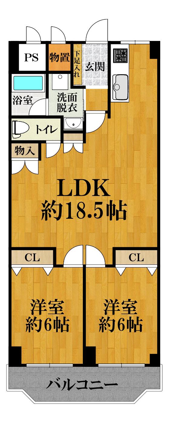 オリーブハイツ相川2号棟(2LDK/2階)の間取り写真