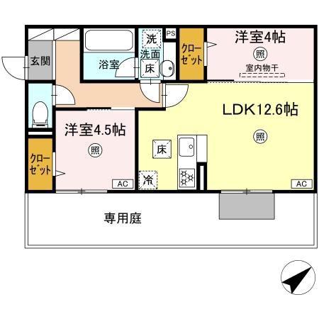 M・K・K 高峰町(2LDK/1階)の間取り写真