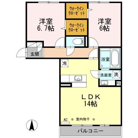 グロリアス(2LDK/2階)の間取り写真